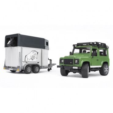 02592 Игрушка из пластмассы Bruder Внедорожник Land Rover Defender с прицепом и лошадью