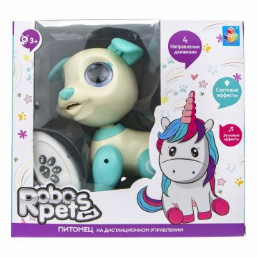 Т20973 1toy игрушка интерактивная Robo Pets Щенок  бело-голубой, ИК пульт, свет, звук, движение