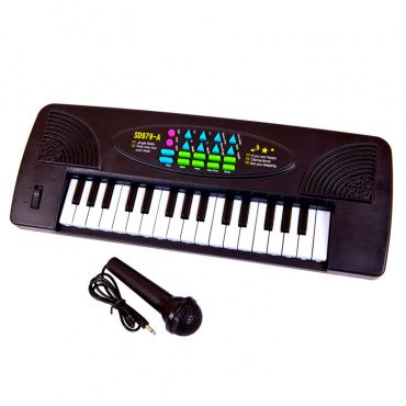 D-00063 Игрушка. Синтезатор черный 32 клавиши, с микрофоном, эл/мех 44,5x5,5x15,5