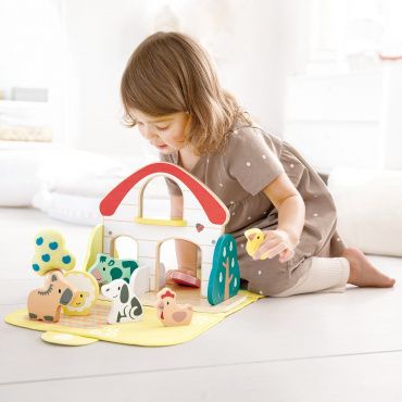 E8538_HP Развивающая игрушка для детей "Ферма", коврик и фигурки животных серия Пастель