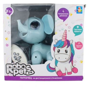 Т17164 1toy Игрушка интерактивная Robo Pets Слоник (3*ААА бат.не входят в комплект),ИК пульт (2*ААА)