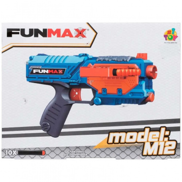 Т24235 1toy Funmax "M12" бластер механич., обойма на 10 выстрелов, в компл. 10 EVA снарядов