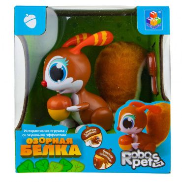 Т19036 1toy RoboPets игрушка интерактивная Озорная белка со звук эффектами, расческа, (2хAАА не вход