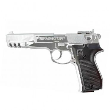 0489 Игрушка Terminator 25-зарядный пистолет, 23 см, хром, упаковка-карта