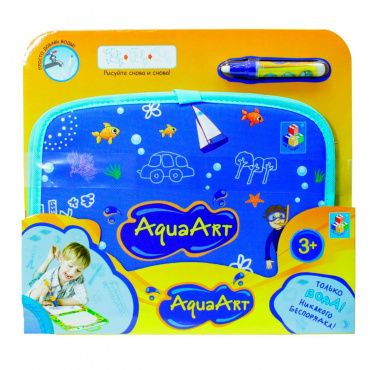 Т10156 Игрушка 1toy AquaArt коврик д.рис. с вод.марк.,синий,чемоданчик 47х30см, одно-разноцветный