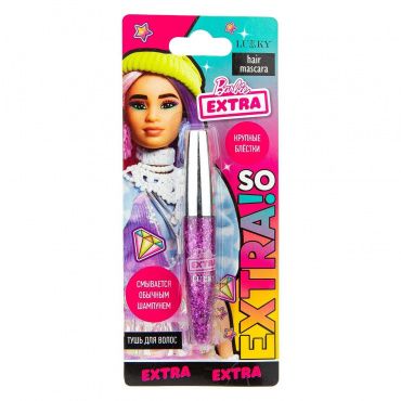 Т21841 Lukky Barbie Extra тушь д.волос голограф.с крупными блёстками разной формы, фиолетовый,8 мл