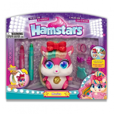 Т21442 1toy ХомаStars игр.наб., стильные питомцы хомячок Моника с "растущими" волосами, кор. с окном