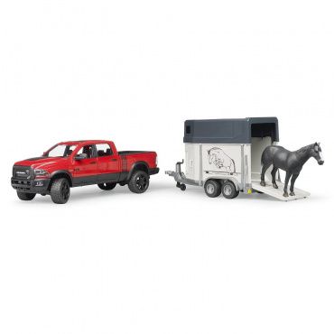 02501 Игрушка из пластмассы Bruder Пикап RAM 2500 Power Wagon с фургоном и лошадью