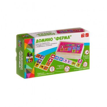 ВВ1102 Игра дерев.  Домино "Ферма" Bondibon, BOX 17х9,5х5,1 см., арт. TKA367