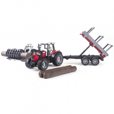 02046 Игрушка из пластмассы Трактор Massey Ferguson c манипулятором и прицепом