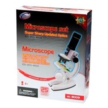 8009 Набор для опытов с микроскопом и аксессуарами, 25 предметов, белый, пластмасса