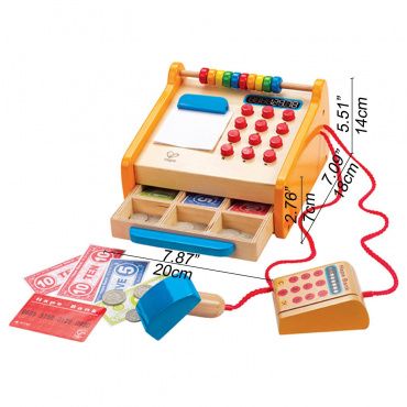 E3121_HP Деревянная игрушка касса "Супермаркет", игровой набор из 35 предметов