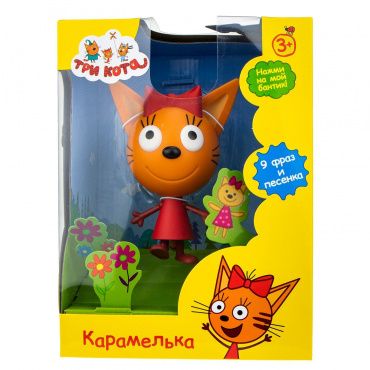 Т17190 1toy Три кота игрушка пластиковая Карамелька 14.3 см,со звуком (9 фраз и песенка),кор.