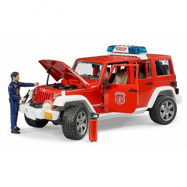 02528 Игрушка из пластмассы Bruder Внедорожник Jeep Wrangler Пожарная (+мигалка свет, звук)