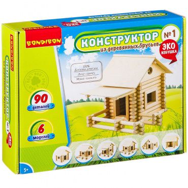 ВВ2601 Конструкторы Bondibon Конструктор из деревянных брусьев №1, Box 26x7x21 см