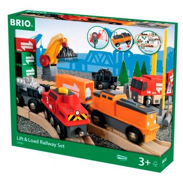 33165 BRIO Игровой набор ж/д с Подъемниками, Переездами, Грузами и поездом на бат.,75 дет.,45х10х45