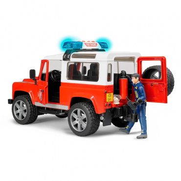 02596 Игрушка из пластмассы Bruder Внедорожник Land Rover Defender Station Wagon Пожарная(+мигалка)