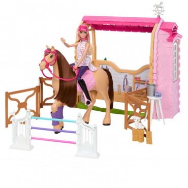 HXJ44 Игровой набор Barbie "Конюшня с куклой и лошадью"