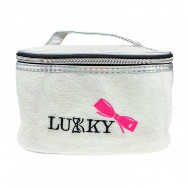 Т21409 Lukky косметичка-чемоданчик ворс.с лого Lukky,белая,20х13х12 см,пакет,бирка