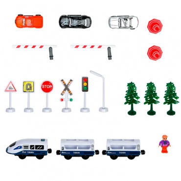 G211-018 Детская железная дорога "Мой город, 103 предмета", на батарейках со светом и звуком (синяя)