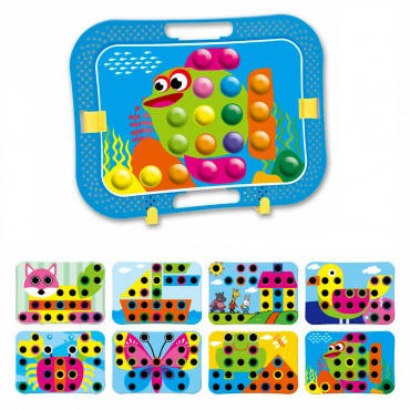 Т16701 1toy Игродом мозаика для малышей Кнопик, 48 кнопочек, 8 трафаретов