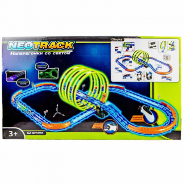 Т21043 1toy Neotrack автотрек 62 детали светящийся ик управление в компл 1 машинка с акб