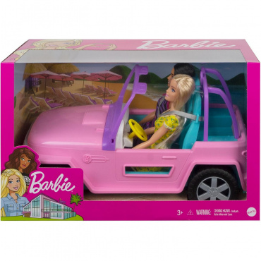 GVK02 Игровой набор Кукла Барби с подругой на розовом джипе