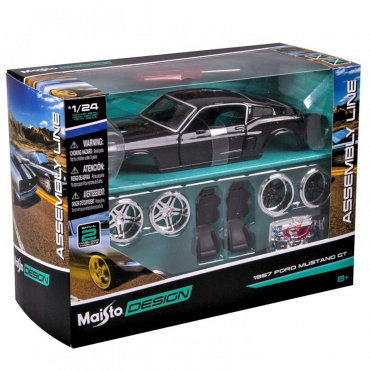 39094 DIY машинка с отверткой die-cast 1967 Ford Mustang GT, 1:24, чёрная, открывающиеся двери