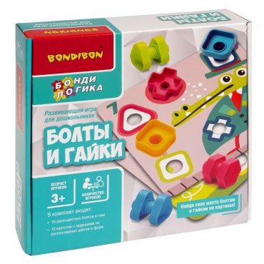 ВВ5368 Развивающая игра для дошкольников Bondibon «Болты и гайки»