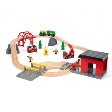 33817 BRIO Игровой набор железная дорога "Пожарная команда спасателей", свет, звук 30 предм. кор