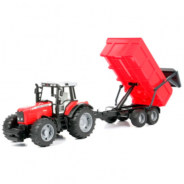 02045 Игрушка из пластмассы Трактор Massey Ferguson 7480 с прицепом-самосвалом