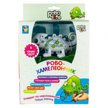 Т16438 1toy Игрушка Робо-Хамелеончик меняющий цвет, звук. эффекты, USB-зарядка