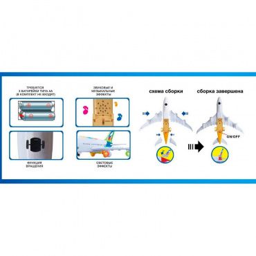 C-00117 Игрушка Самолет пассажирский, электромеханический, со световыми и звуковыми эффектами
