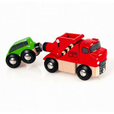 33528 BRIO Игрушка Машинка-буксир с машинкой, 14,3х3,4х5,0см