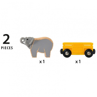 33969 BRIO Игрушка Вагончик со слоном, 2 элемента 8,6х3,4х5 см., кор. 15,3х13,3х4 см