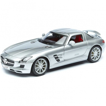 31389 Машинка die-cast Mercedes-Benz SLS AMG, 1:18, серебристая, открывающиеся двери