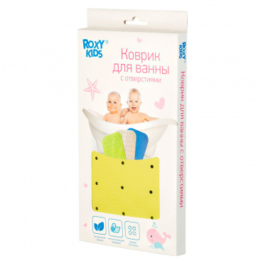 BM-34576-G Антискользящий резиновый коврик для ванны ROXY-KIDS 34,5х76 см салатовый (с отверстиями)