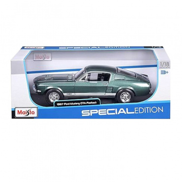 31166 Машинка die-cast 1967 Ford Mustang Fastback, 1:18,  тёмно-зеленая, открывающиеся двери