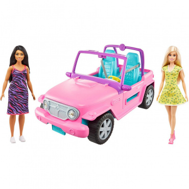 GVK02 Игровой набор Кукла Барби с подругой на розовом джипе