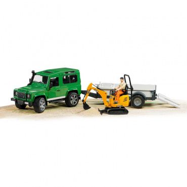 02593 Игрушка из пластмассы Bruder Внедорожник Land Rover Bruder c прицепом и экскаватором