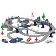 G211-018 Детская железная дорога "Мой город, 103 предмета", на батарейках со светом и звуком (синяя)