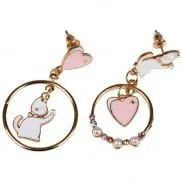 Т24633 Lukky Fashion серьги-гвоздики с подвесками металл+эмаль Сердечные котята,карта